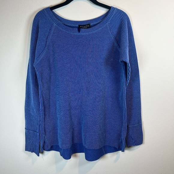 Ariella Women's High Low Long Sleeve Top Royal Blue Shirt Ribbed Stretch  Medium - Picture 1 of 10